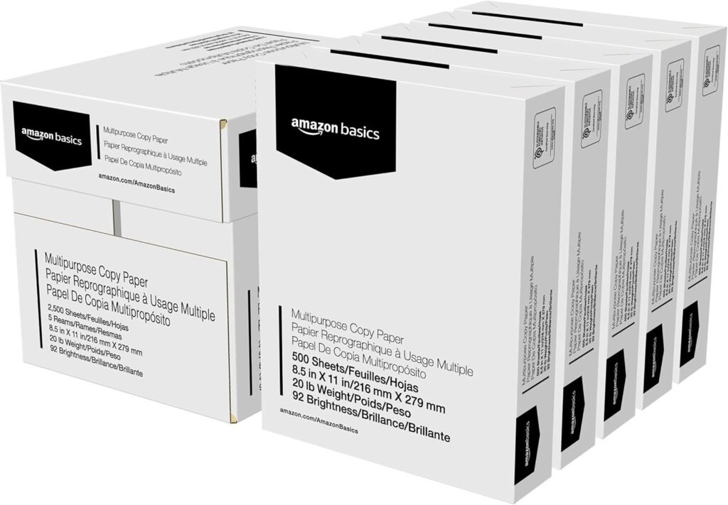 Amazon Basics Multipurpose Copy Printer Paper, 8.5 x 11, 20 lb, 8 Reams, 4000 Sheets, 92 Bright, White