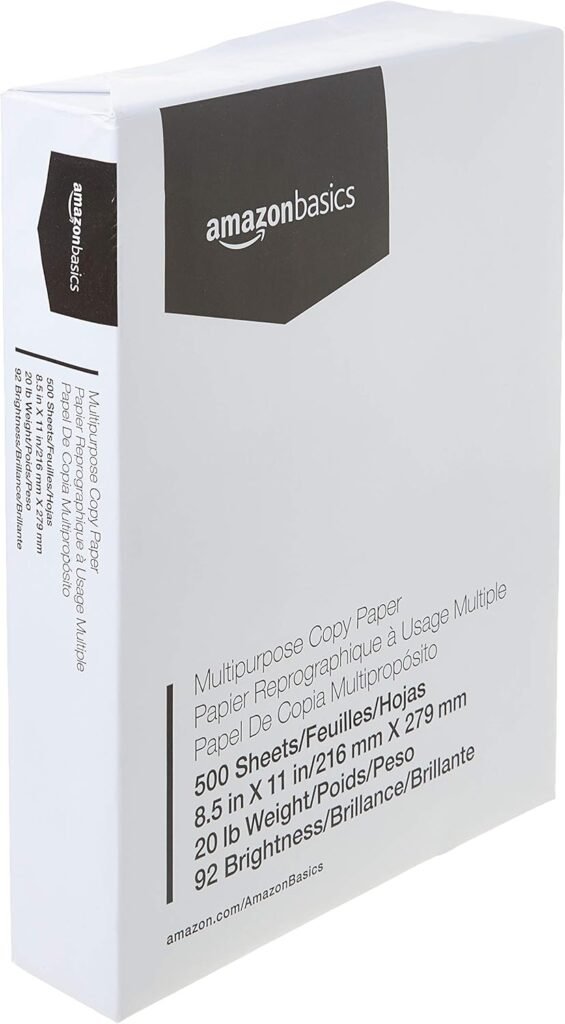 Amazon Basics Multipurpose Copy Printer Paper, 8.5 x 11, 20 lb, 8 Reams, 4000 Sheets, 92 Bright, White