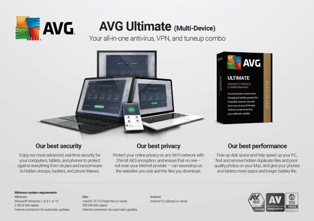 AVG Ultimate 2024 | Antivirus+Cleaner+VPN | 5 Devices, 2 Years [PC/Mac/Mobile Download]