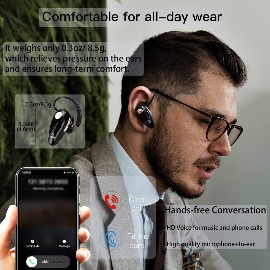 Bluetooth Headset, V5.0 Ultralight Wireless Headphone Cell Phone Earpiece with Mic Headsetcase,Volume Control, Handsfree Earbud,Compatible with Android/iPhone/Smartphones/Laptop