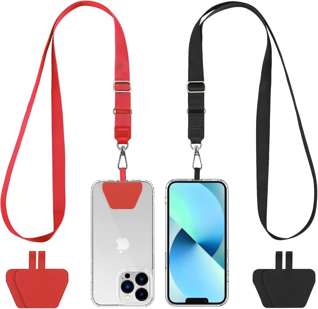 CACOE Phone Lanyard 2 Pack-2× Adjustable Neck Strap,4× Phone Patches,Multifuctional Patch Polyester Phone Lanyards Compatible with Most Smartphones(Black+Black)