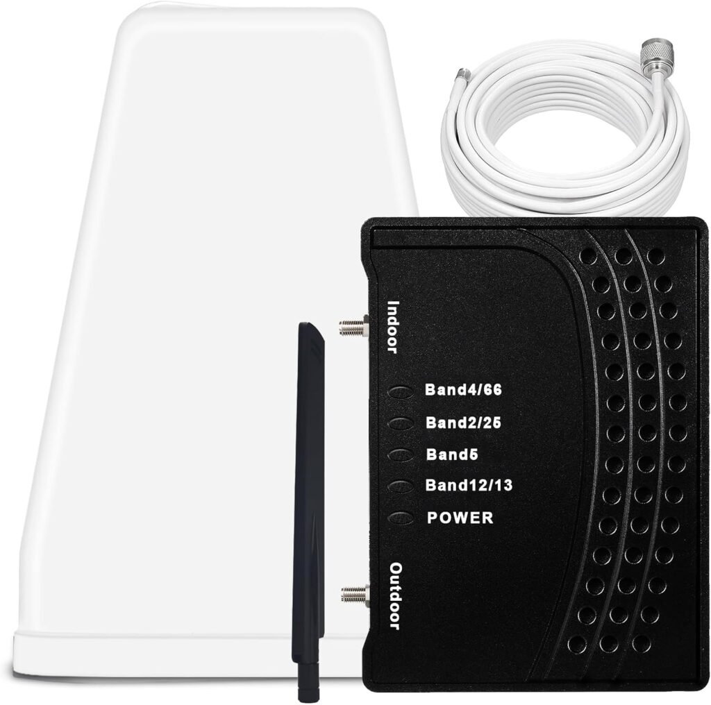 Cell Phone Booster for Home  Office,Up to 2,000 sq ft,Cell Phone Signal Booster with Band 66/25/2/4/5/12/13/17,Boost 5G 4G Data for All U.S. Carriers FCC Approved Cell Booster