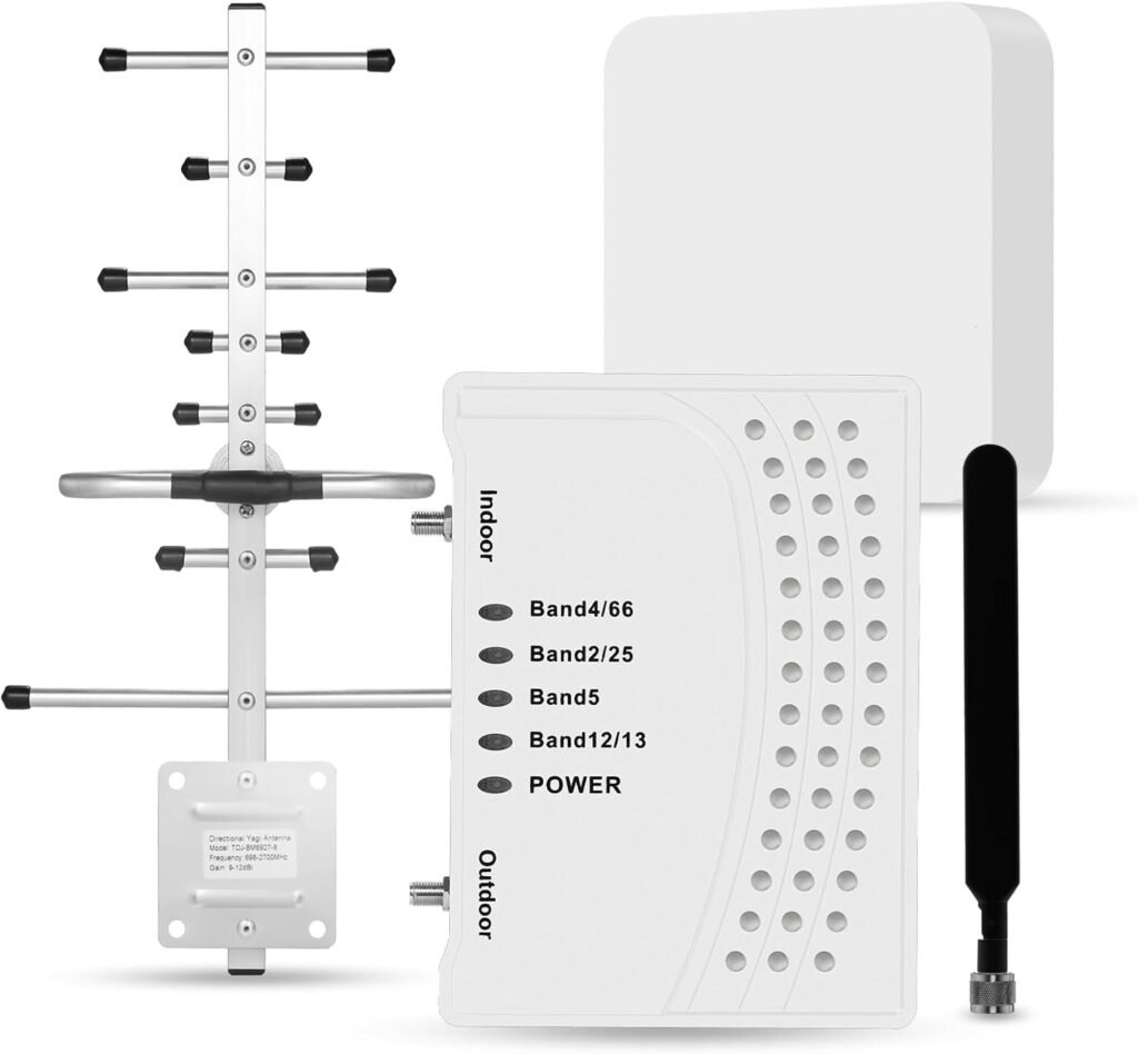 Cell Phone Booster  Multi-Room, Cell Phone Signal Booster with 2 Indoor Antennas for Band 66/2/4/5/12/17/13/25,Up to 6000 Sq.Ft,Boost 4G 5G LTE Data for All U.S. Carriers, FCC