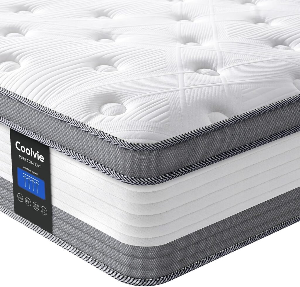 Coolvie Queen Mattress in A Box, 12 Inch Queen Size Mattresses, Individual Pocket Springs Queen Mattress with Memory Foam Layer Provide Motion Isolation  Cool Sleep, 2024 New