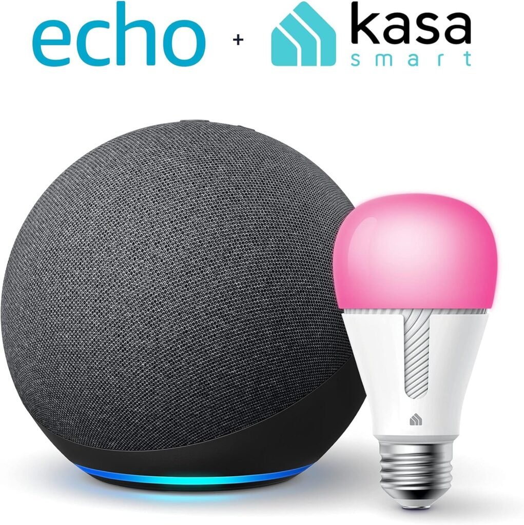 Echo (4th Gen) in Charcoal bundle with TP-Link Kasa Smart Color Bulb