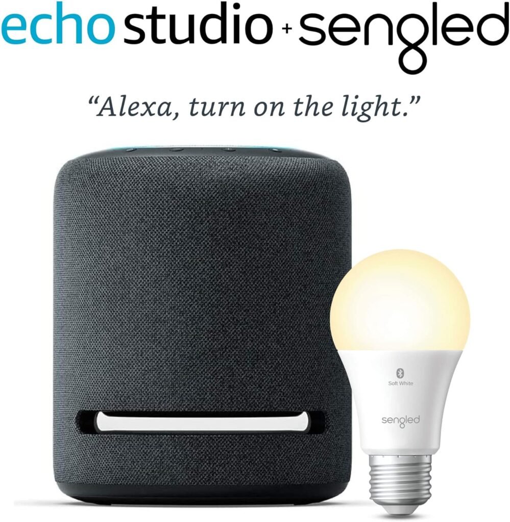 Echo Studio | Charcoal with Sengled Bluetooth bulb | Alexa smart home starter kit