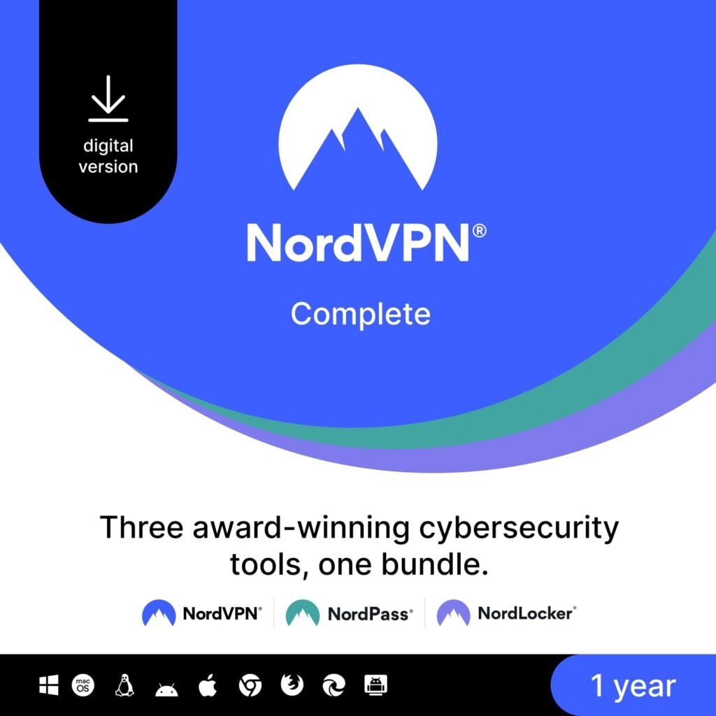 NordVPN Complete - 1-Year - VPN  Cybersecurity Software Bundle — Block Online Threats, Manage Passwords, and Store Files in Secure Cloud Storage - PC/Mac/Mobile [Online Code]