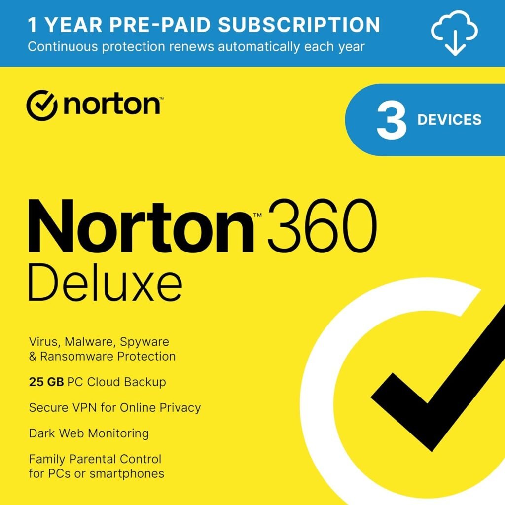 Norton 360 Deluxe 2024, Antivirus software for 3 Devices with Auto Renewal - Includes VPN, PC Cloud Backup  Dark Web Monitoring [Download]