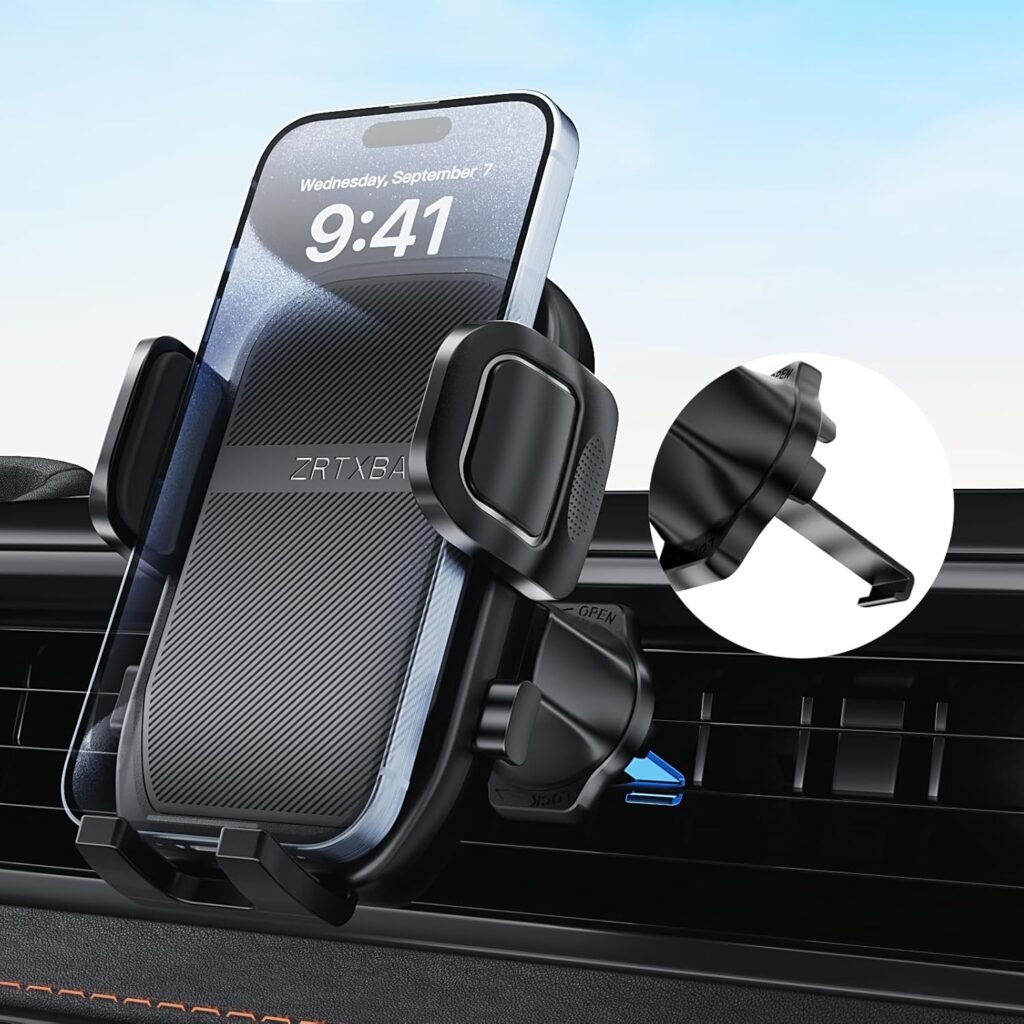 Phone Holders for Your Car with Newest Metal Hook Clip, Air Vent Cell Phone Car Mount 360° Rotation Car Phone Holder Universal Automobile Cradle Fit for iPhone Android and All Smartphones Dark Black