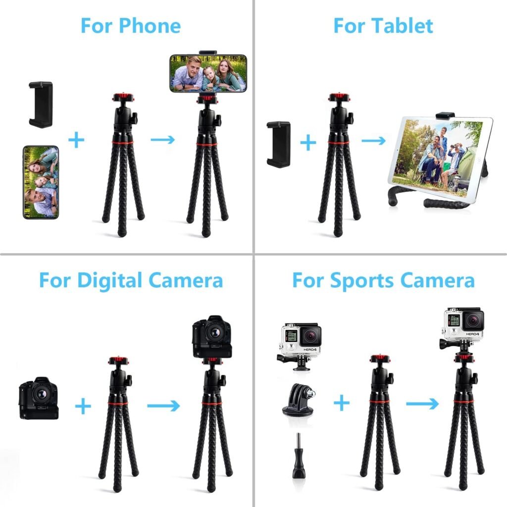 Phone Tripod LINKCOOL 360 Degree Rotation Flexible Tripod Travel Octopus Tripod for iPhone/Smartphone/Ipad/DSLR/Sports Action Camera, with Bluetooth Wireless Remote Shutter