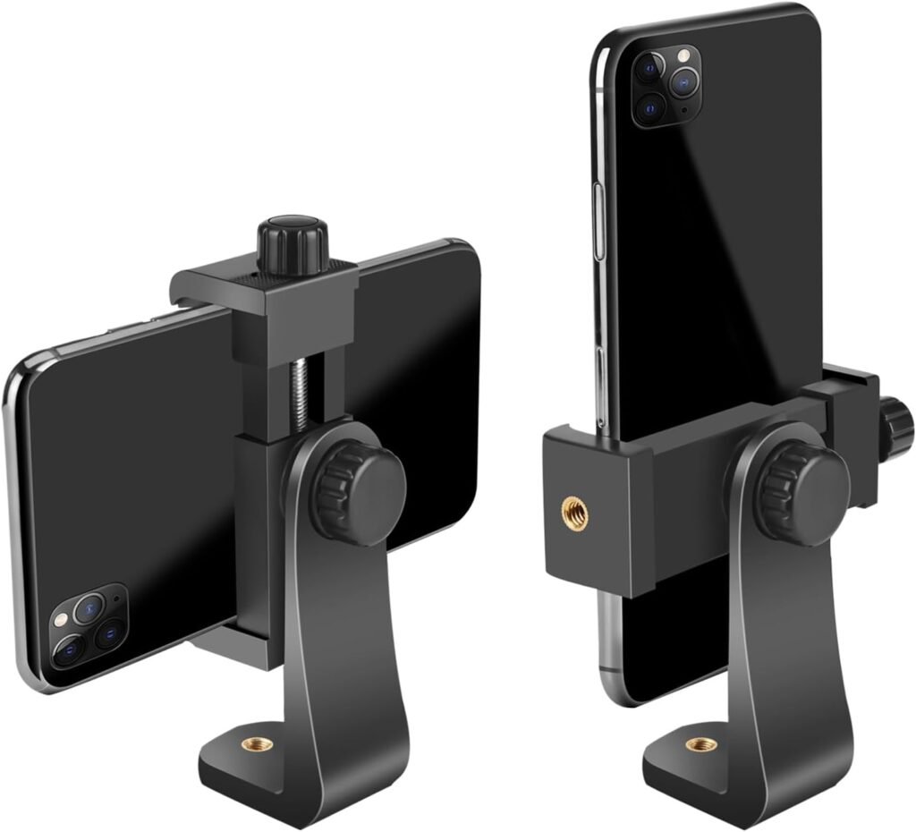 Premium Smartphone Holder/Vertical and Horizontal Tripod Mount Adapter Rotatable Bracket with 1/4 inch Screw/Adjustable Clip for iPhone, Android Cell Phone, Selfie Stick, Camera Stand