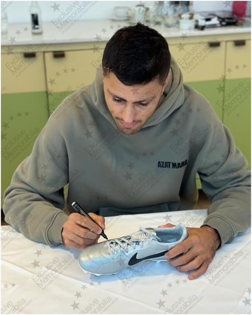 Rodri Signed Silver Soccer Shoe. in Display Case with Plaque